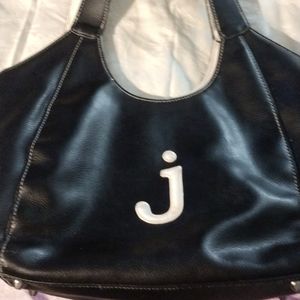"j" black leather purse